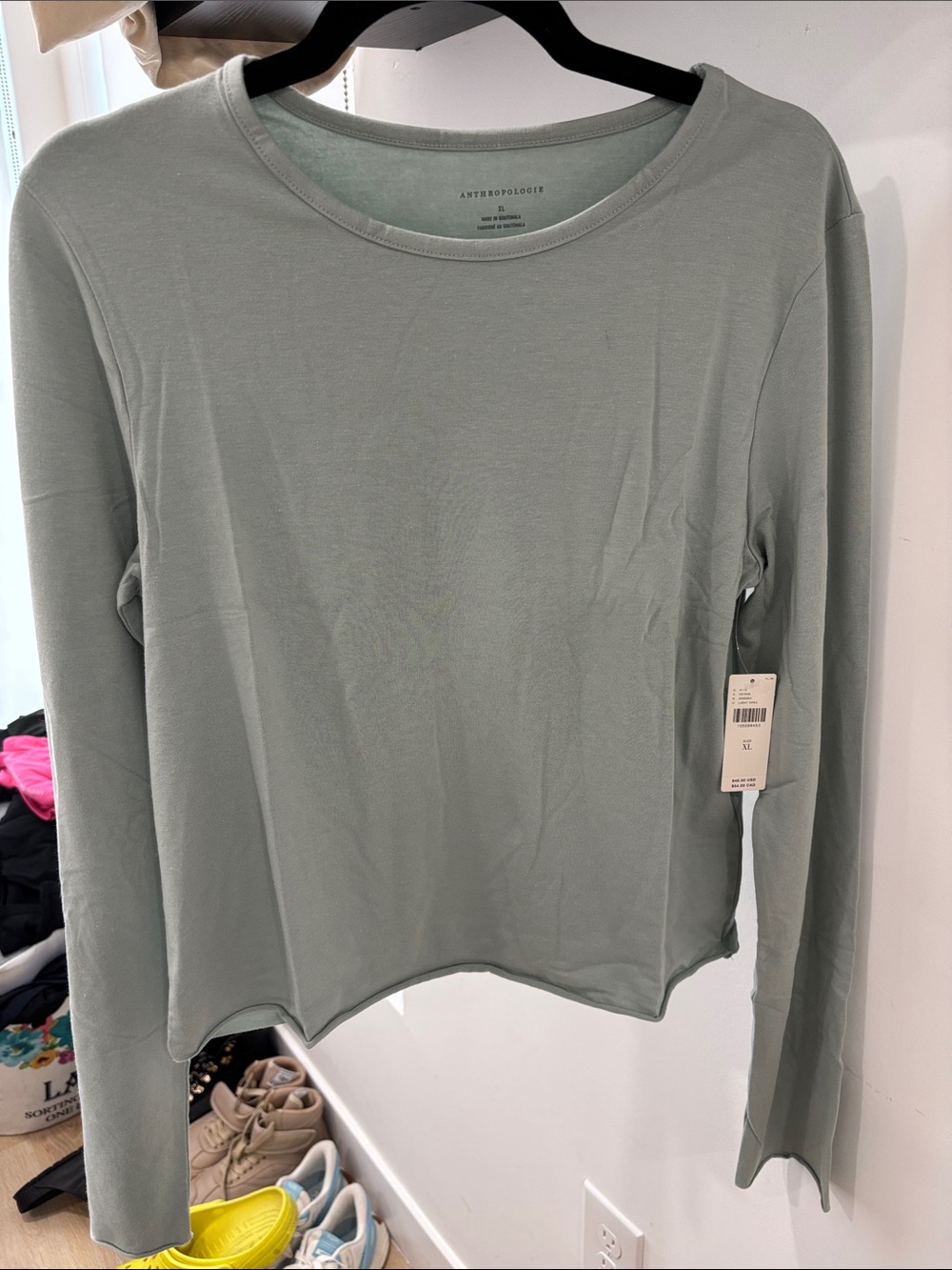 Anthropologie Long-Sleeve Crewneck Tee in Sage Green NWT